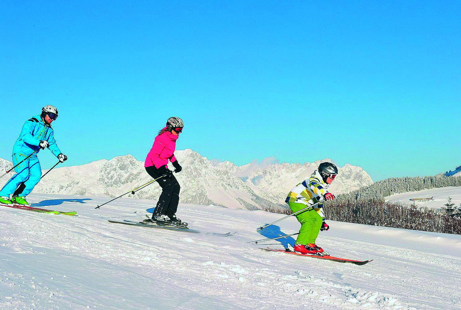 3 Kids sunny skiing